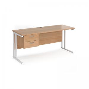Maestro 25 straight desk 1600mm x 600mm with 2 drawer pedestal - white