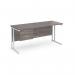 Maestro 25 straight desk 1600mm x 600mm with 2 drawer pedestal - white cantilever leg frame leg and grey oak top
