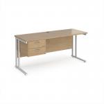 Maestro 25 straight desk 1600mm x 600mm with 2 drawer pedestal - white cantilever leg frame, Kendal oak top MC616P2WHKO