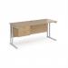 Maestro 25 straight desk 1600mm x 600mm with 2 drawer pedestal - white cantilever leg frame, Kendal oak top MC616P2WHKO