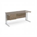 Maestro 25 straight desk 1600mm x 600mm with 2 drawer pedestal - white cantilever leg frame, Nebraska oak top MC616P2WHNO