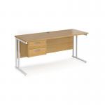 Maestro 25 straight desk 1600mm x 600mm with 2 drawer pedestal - white cantilever leg frame, oak top MC616P2WHO