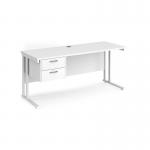 Maestro 25 straight desk 1600mm x 600mm with 2 drawer pedestal - white cantilever leg frame, white top MC616P2WHWH