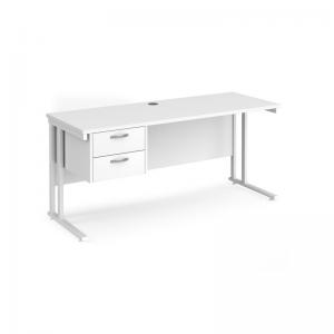 Maestro 25 straight desk 1600mm x 600mm with 2 drawer pedestal - white