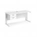 Maestro 25 straight desk 1600mm x 600mm with 2 drawer pedestal - white cantilever leg frame, white top MC616P2WHWH