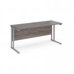 Maestro 25 straight desk 1600mm x 600mm - silver cantilever leg frame and grey oak top