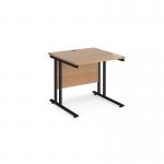 Maestro 25 straight desk 800mm x 800mm - black cantilever leg frame and beech top