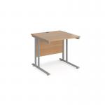 Maestro 25 straight desk 800mm x 800mm - silver cantilever leg frame and beech top
