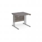 Maestro 25 straight desk 800mm x 800mm - silver cantilever leg frame and grey oak top