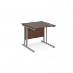 Maestro 25 straight desk 800mm x 800mm - silver cantilever leg frame and walnut top