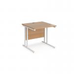 Maestro 25 straight desk 800mm x 800mm - white cantilever leg frame, beech top MC8WHB