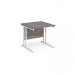 Maestro 25 straight desk 800mm x 800mm - white cantilever leg frame and grey oak top