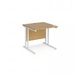Maestro 25 straight desk 800mm x 800mm - white cantilever leg frame, oak top MC8WHO