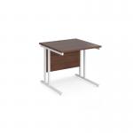 Maestro 25 straight desk 800mm x 800mm - white cantilever leg frame and walnut top