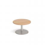 Monza circular coffee table with flat round brushed steel base 800mm - made to order MCC800-BS