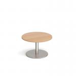 Monza circular coffee table with flat round brushed steel base 800mm - beech MCC800-BS-B