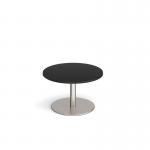 Monza circular coffee table with flat round brushed steel base 800mm - Black MCC800-BS-BK
