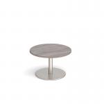 Monza circular coffee table with flat round brushed steel base 800mm - grey oak MCC800-BS-GO