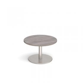 Monza circular coffee table with flat round brushed steel base 800mm - grey oak MCC800-BS-GO