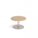 Monza circular coffee table with flat round brushed steel base 800mm - kendal oak MCC800-BS-KO