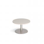 Monza circular coffee table with flat round brushed steel base 800mm - Light Grey MCC800-BS-LG