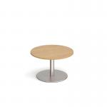 Monza circular coffee table with flat round brushed steel base 800mm - oak