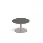 Monza circular coffee table with flat round brushed steel base 800mm - Onyx Grey MCC800-BS-OG