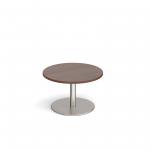 Monza circular coffee table with flat round brushed steel base 800mm - walnut