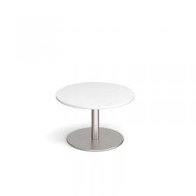 Monza circular coffee table with flat round brushed steel base 800mm - white MCC800-BS-WH