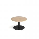 Monza circular coffee table with flat round black base 800mm - kendal oak MCC800-K-KO