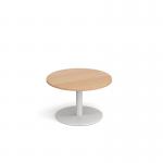 Monza circular coffee table with flat round white base 800mm - beech