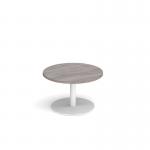 Monza circular coffee table with flat round white base 800mm - grey oak MCC800-WH-GO