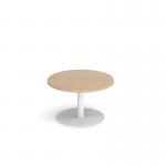 Monza circular coffee table with flat round white base 800mm - kendal oak MCC800-WH-KO