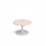 Monza circular coffee table with flat round white base 800mm - maple