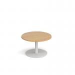 Monza circular coffee table with flat round white base 800mm - oak