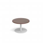 Monza circular coffee table with flat round white base 800mm - walnut