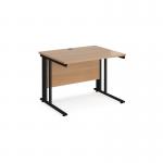 Maestro 25 straight desk 1000mm x 800mm - black cable managed leg frame and beech top