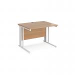 Maestro 25 straight desk 1000mm x 800mm - white cable managed leg frame and beech top