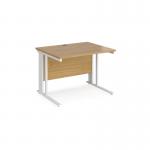 Maestro 25 straight desk 1000mm x 800mm - white cable managed leg frame and oak top
