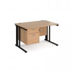 Maestro 25 straight desk 1200mm x 800mm with 2 drawer pedestal - black cable managed leg frame, beech top MCM12P2KB