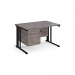 Maestro 25 straight desk 1200mm x 800mm with 2 drawer pedestal - black cable managed leg frame, grey oak top MCM12P2KGO
