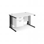 Maestro 25 straight desk 1200mm x 800mm with 2 drawer pedestal - black cable managed leg frame, white top MCM12P2KWH