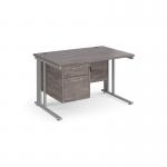 Maestro 25 straight desk 1200mm x 800mm with 2 drawer pedestal - silver cable managed leg frame, grey oak top MCM12P2SGO
