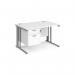 Maestro 25 straight desk 1200mm x 800mm with 2 drawer pedestal - silver cable managed leg frame, white top MCM12P2SWH