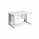 Maestro 25 straight desk 1200mm x 800mm with 2 drawer pedestal - silver cable managed leg frame, white top MCM12P2SWH