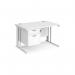 Maestro 25 straight desk 1200mm x 800mm with 2 drawer pedestal - white cable managed leg frame, white top MCM12P2WHWH