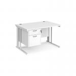 Maestro 25 straight desk 1200mm x 800mm with 2 drawer pedestal - white cable managed leg frame, white top MCM12P2WHWH