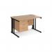 Maestro 25 straight desk 1200mm x 800mm with 3 drawer pedestal - black cable managed leg frame, beech top MCM12P3KB