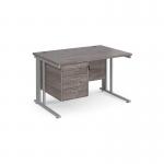 Maestro 25 straight desk 1200mm x 800mm with 3 drawer pedestal - silver cable managed leg frame, grey oak top MCM12P3SGO