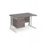 Maestro 25 straight desk 1200mm x 800mm with 3 drawer pedestal - white cable managed leg frame, grey oak top MCM12P3WHGO